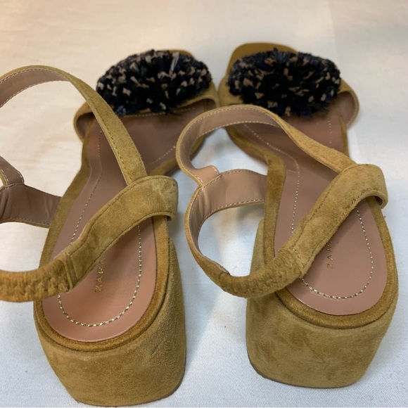 Zara Tan Raffia Pom Pom Suede Sandals- 7 - Picture 5 of 9